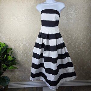 Free Market by Flying Tomato Black White Striped Strapless Dress Box Pleats NWT